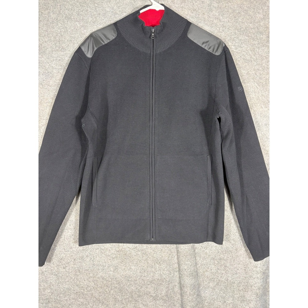 Victorinox Swiss Army Mens Full Zip Cardigan Sweater Black Patch Medium